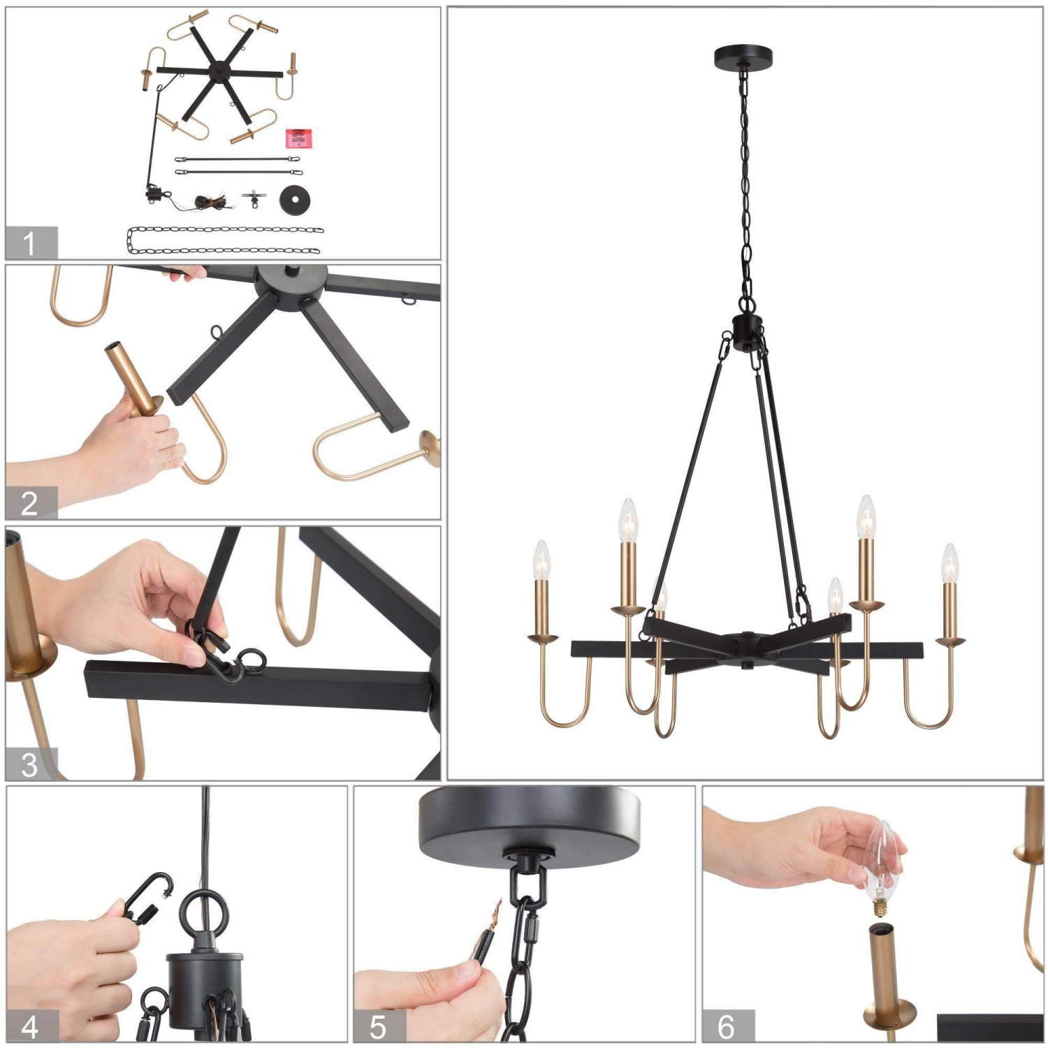 6-Light Modern Black Gold Candle Classsic Chandelier