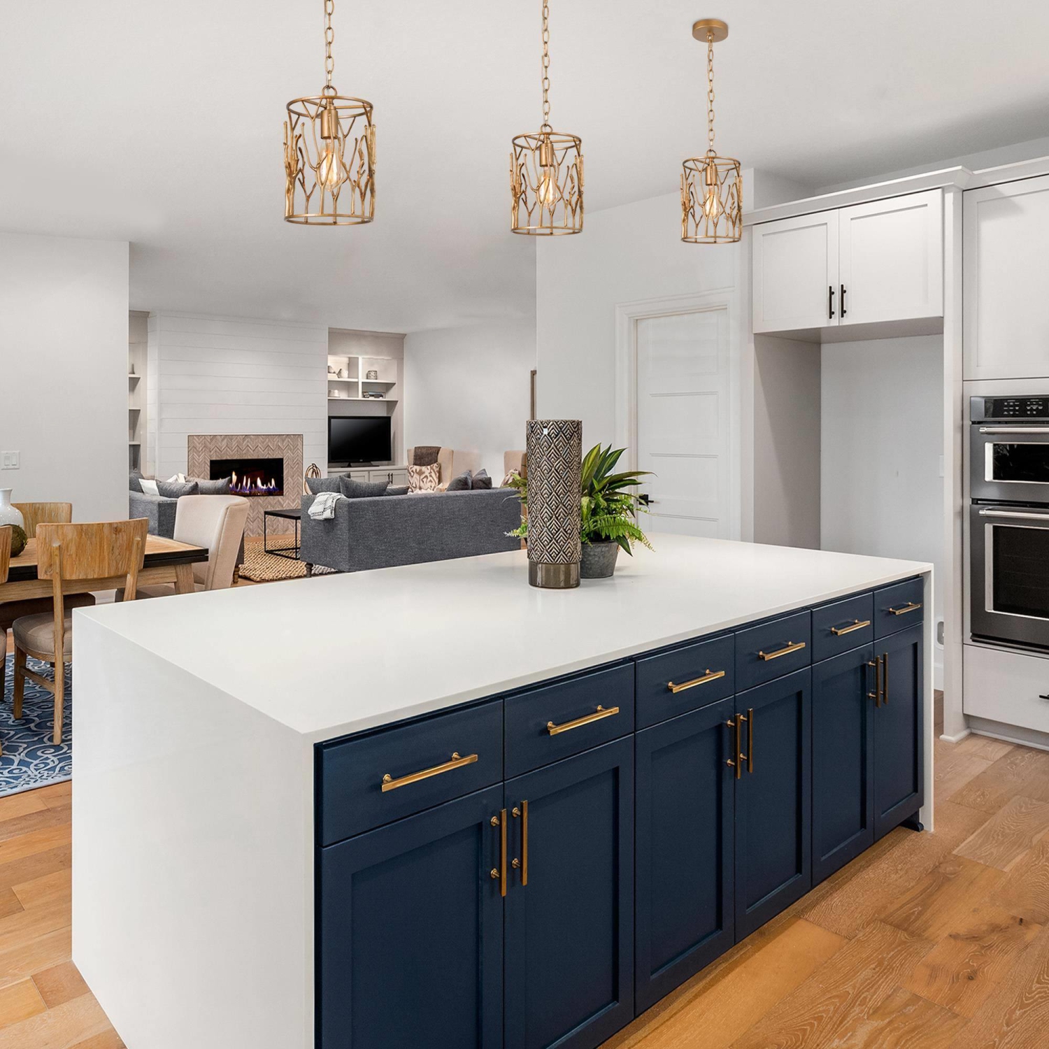 Luminaire suspendu cylindrique à 1 ampoule en laiton pour îlot