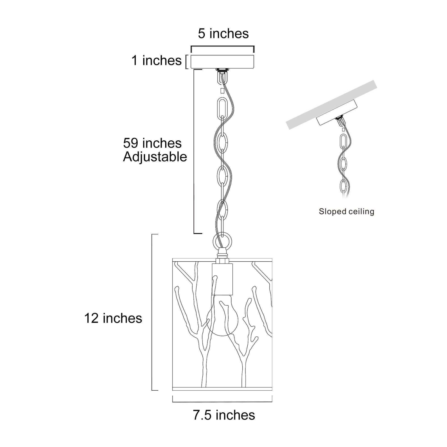 Luminaire suspendu cylindrique à 1 ampoule en laiton pour îlot