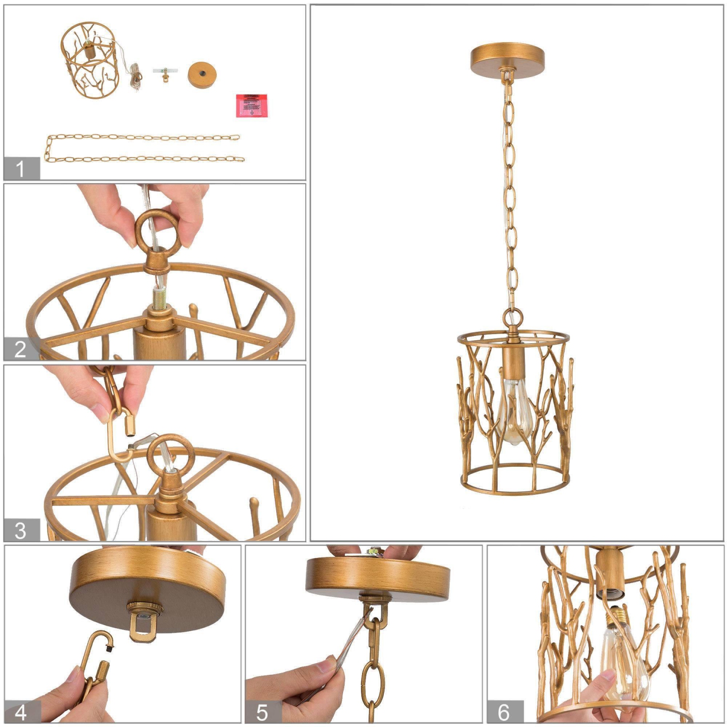Luminaire suspendu cylindrique à 1 ampoule en laiton pour îlot