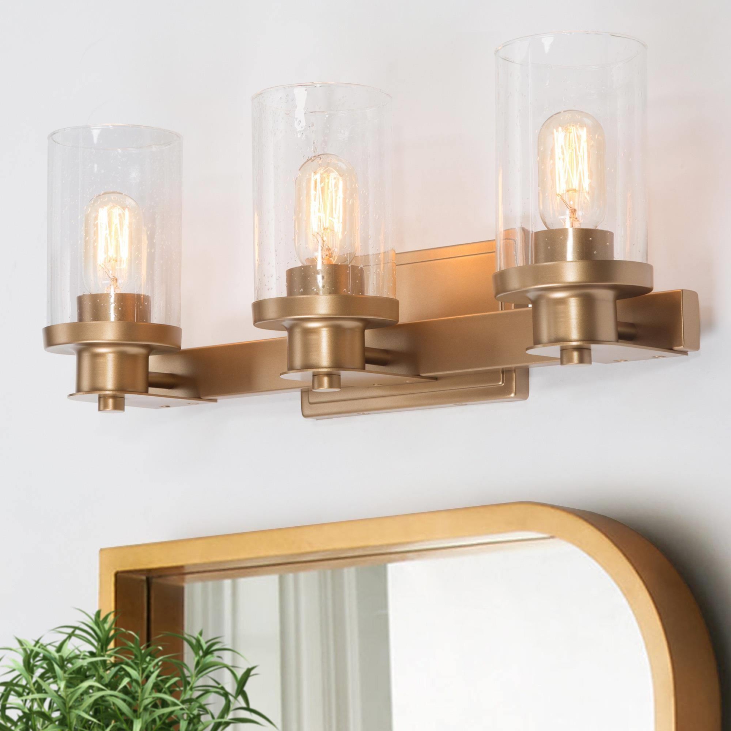 3-light Modern Gold Seeded Glass Bathroom Vanity Lights