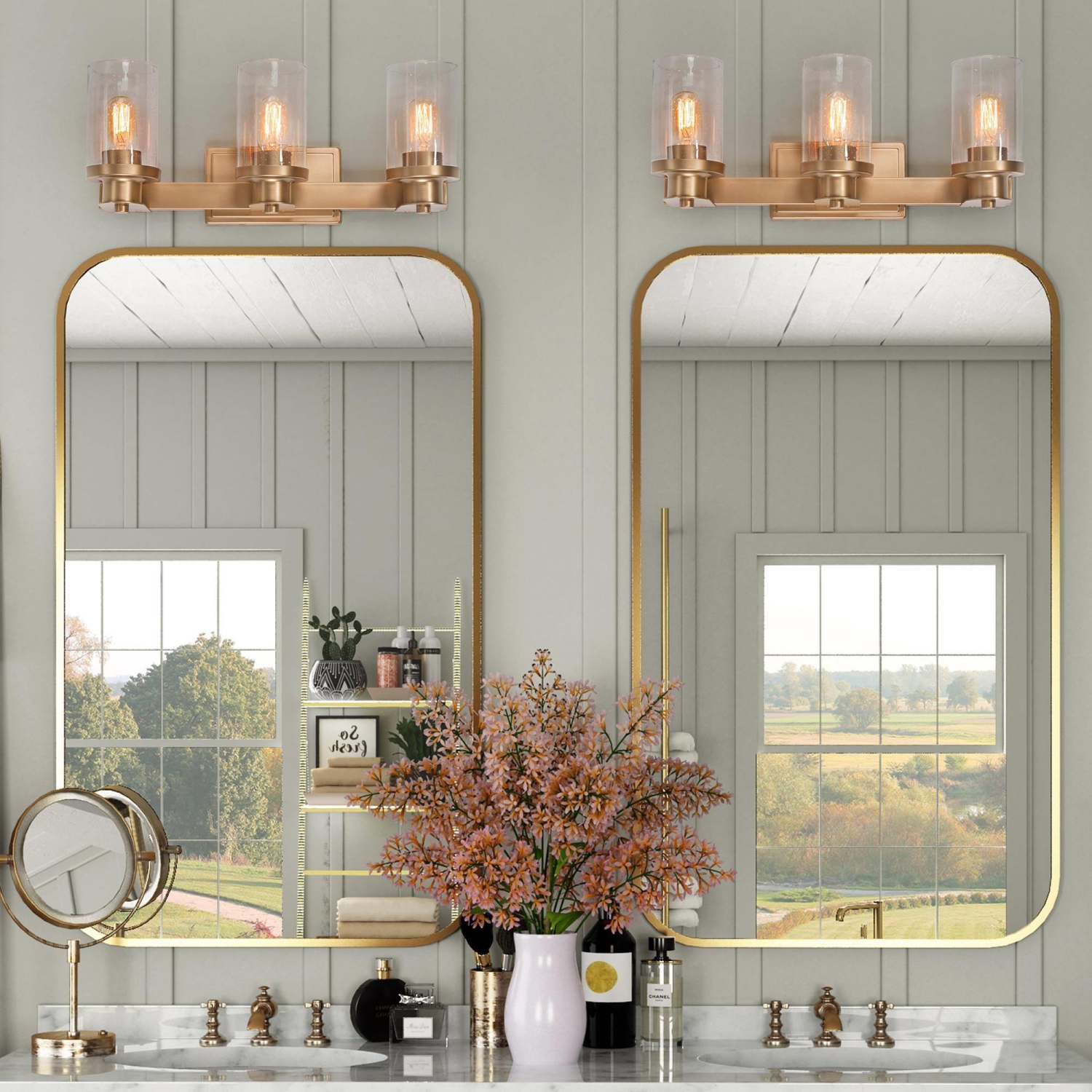 3-light Modern Gold Seeded Glass Bathroom Vanity Lights