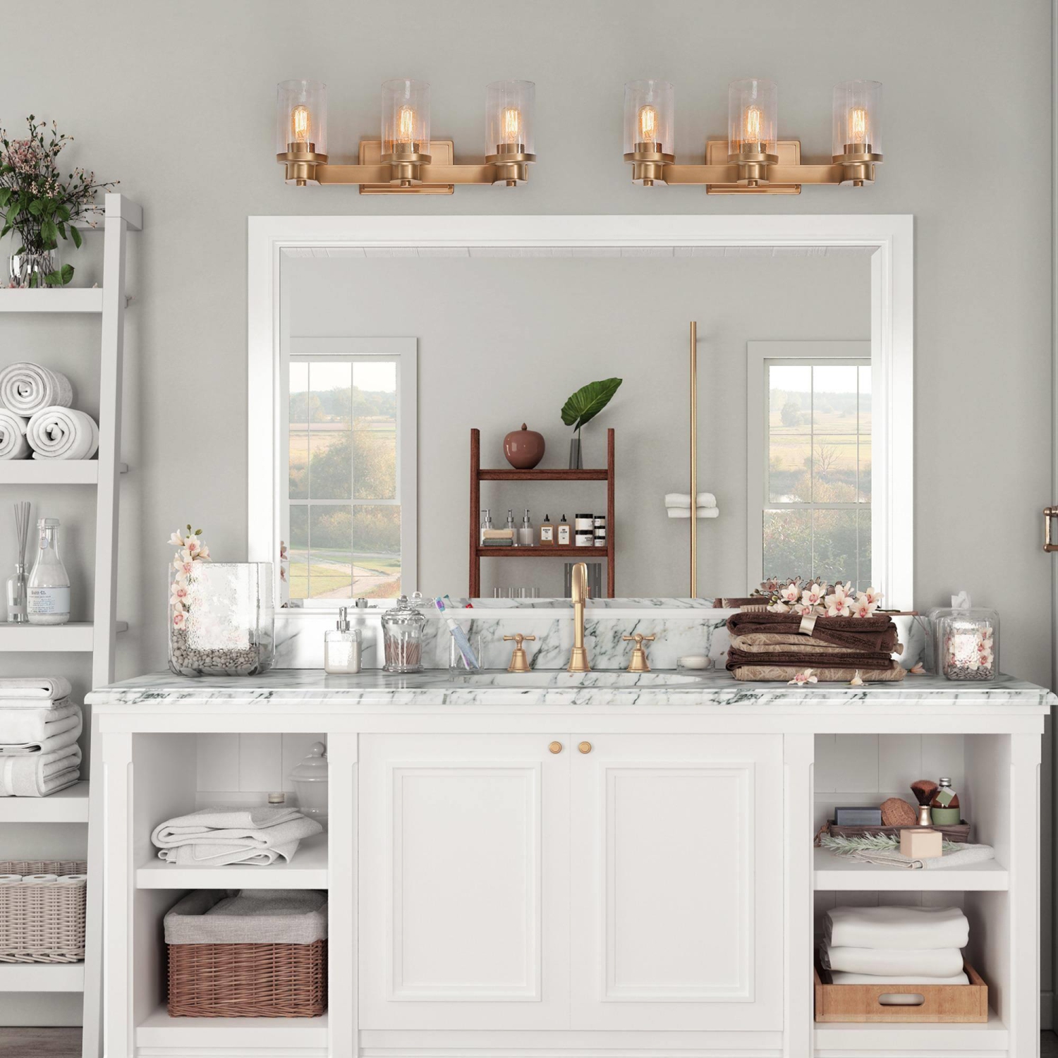 3-light Modern Gold Seeded Glass Bathroom Vanity Lights