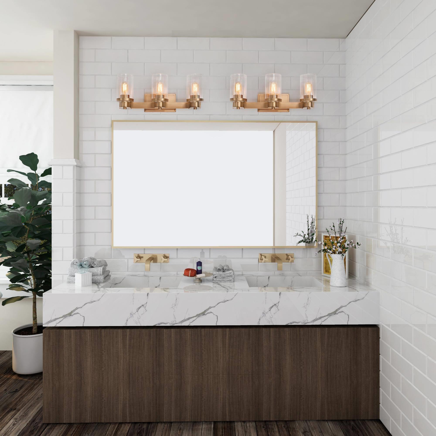 3-light Modern Gold Seeded Glass Bathroom Vanity Lights