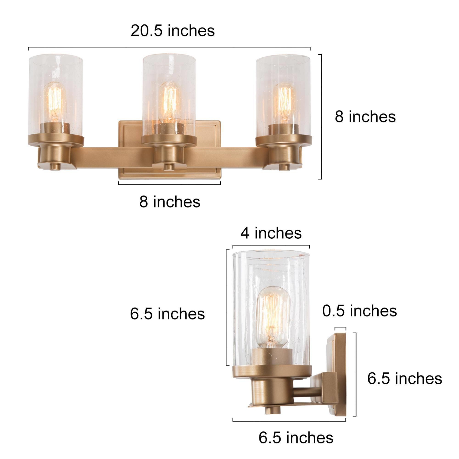 3-light Modern Gold Seeded Glass Bathroom Vanity Lights