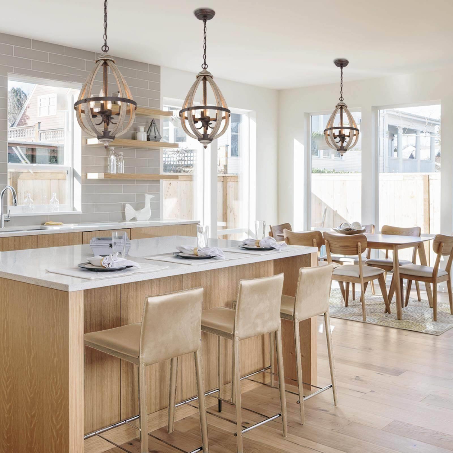 4-Light Lantern Distressed Wood Foyer Chandelier