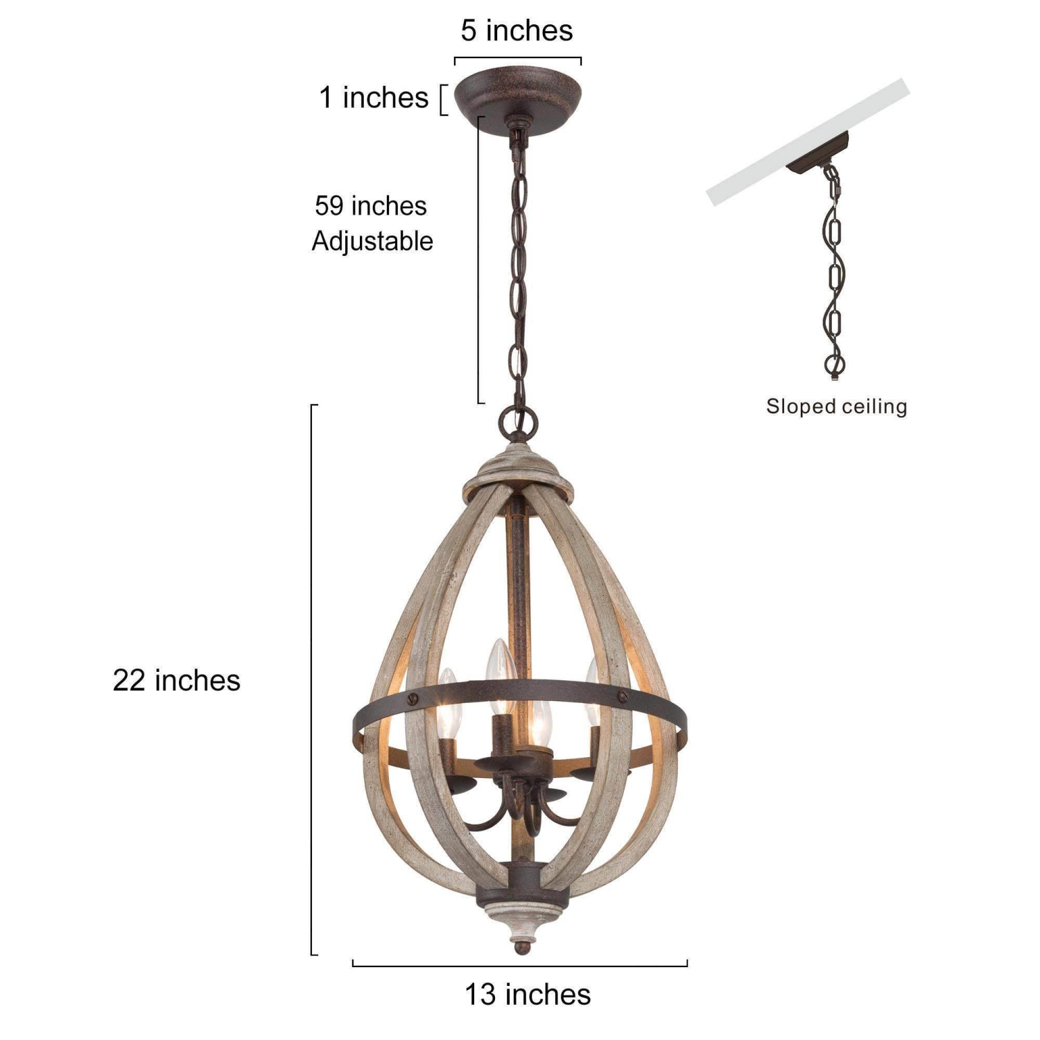 4-Light Lantern Distressed Wood Foyer Chandelier