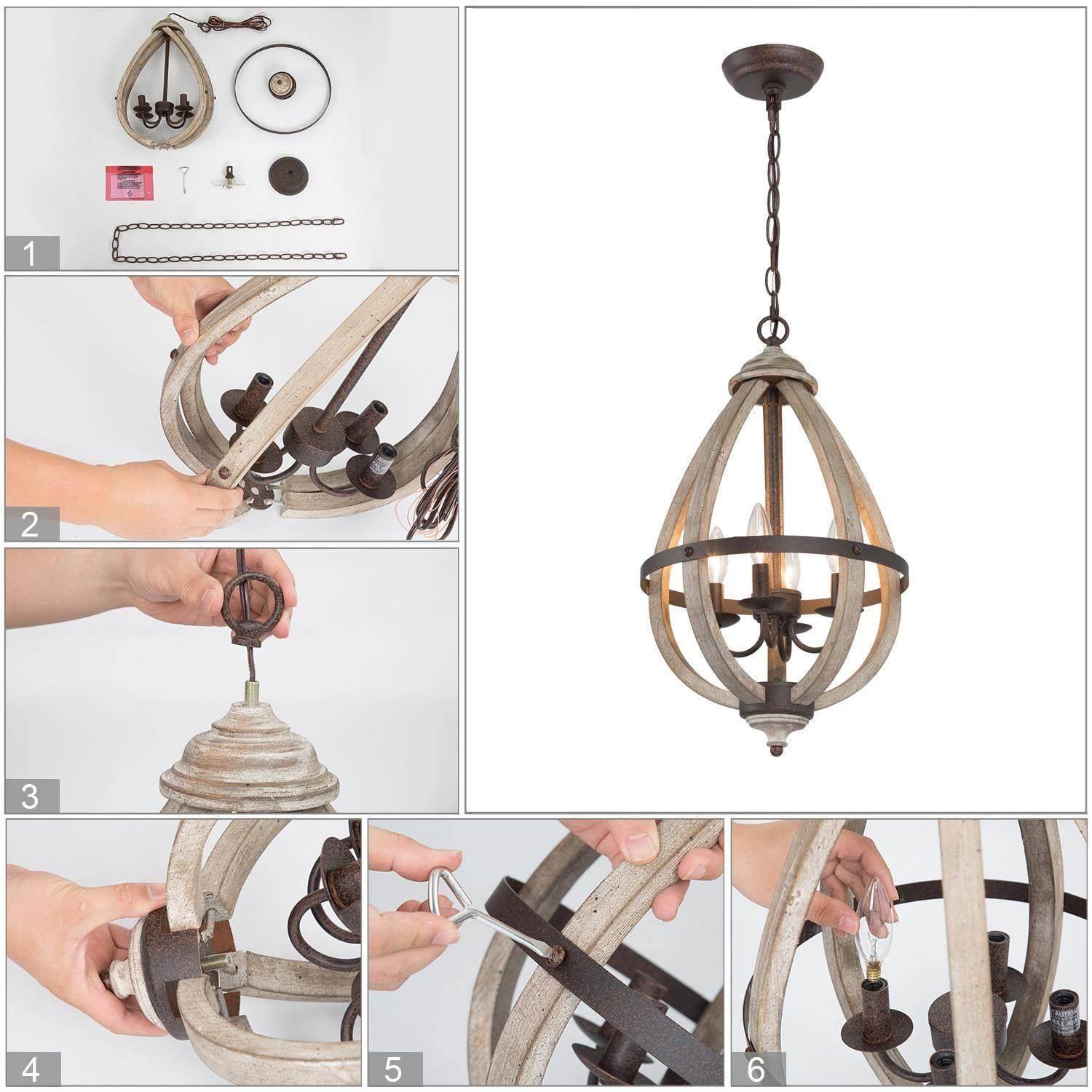 4-Light Lantern Distressed Wood Foyer Chandelier