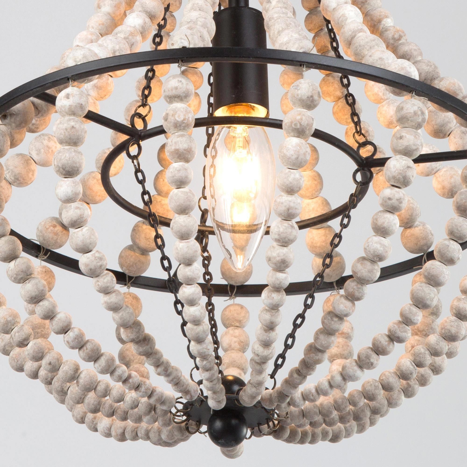 1-Light Boho Candle Chandelier with White Wood Beads