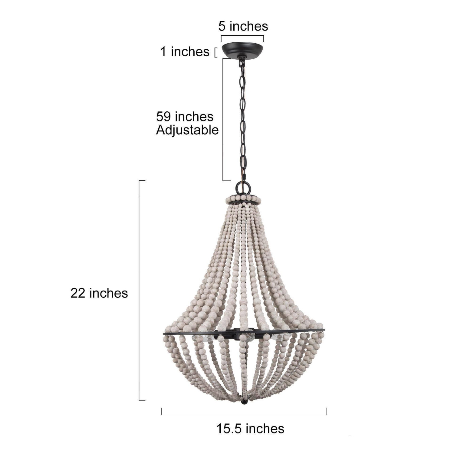 Chandelier à 3 ampoules avec perles en bois, lanterne et bohème