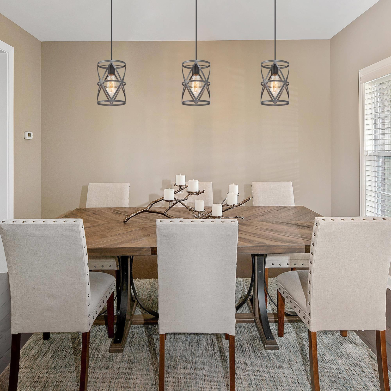 1-Light Metal Cylinder Cage Pendant Light