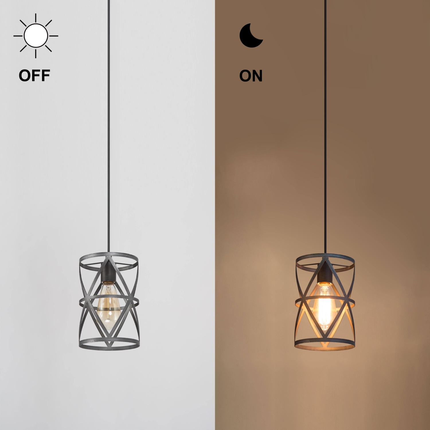 1-Light Metal Cylinder Cage Pendant Light