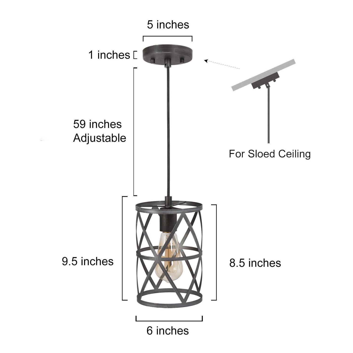 1-Light Metal Cylinder Cage Pendant Light