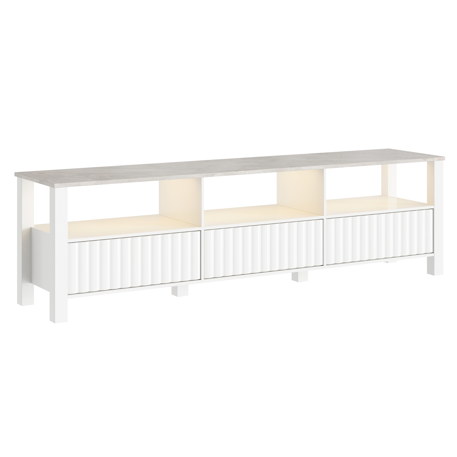 WAMPAT LED TV Stand for TVs up to 75 Inch, White Modern Entertainment Center for 80/70/65 inch TV Console Table with 6 Cubby Storage for Living Room