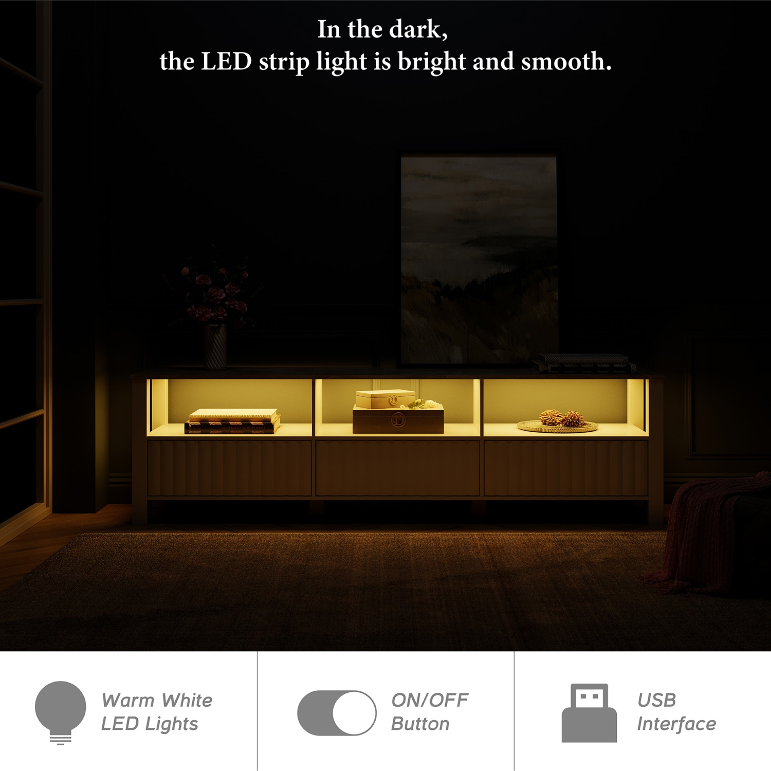 WAMPAT LED TV Stand for TVs up to 75 Inch, White Modern Entertainment Center for 80/70/65 inch TV Console Table with 6 Cubby Storage for Living Room