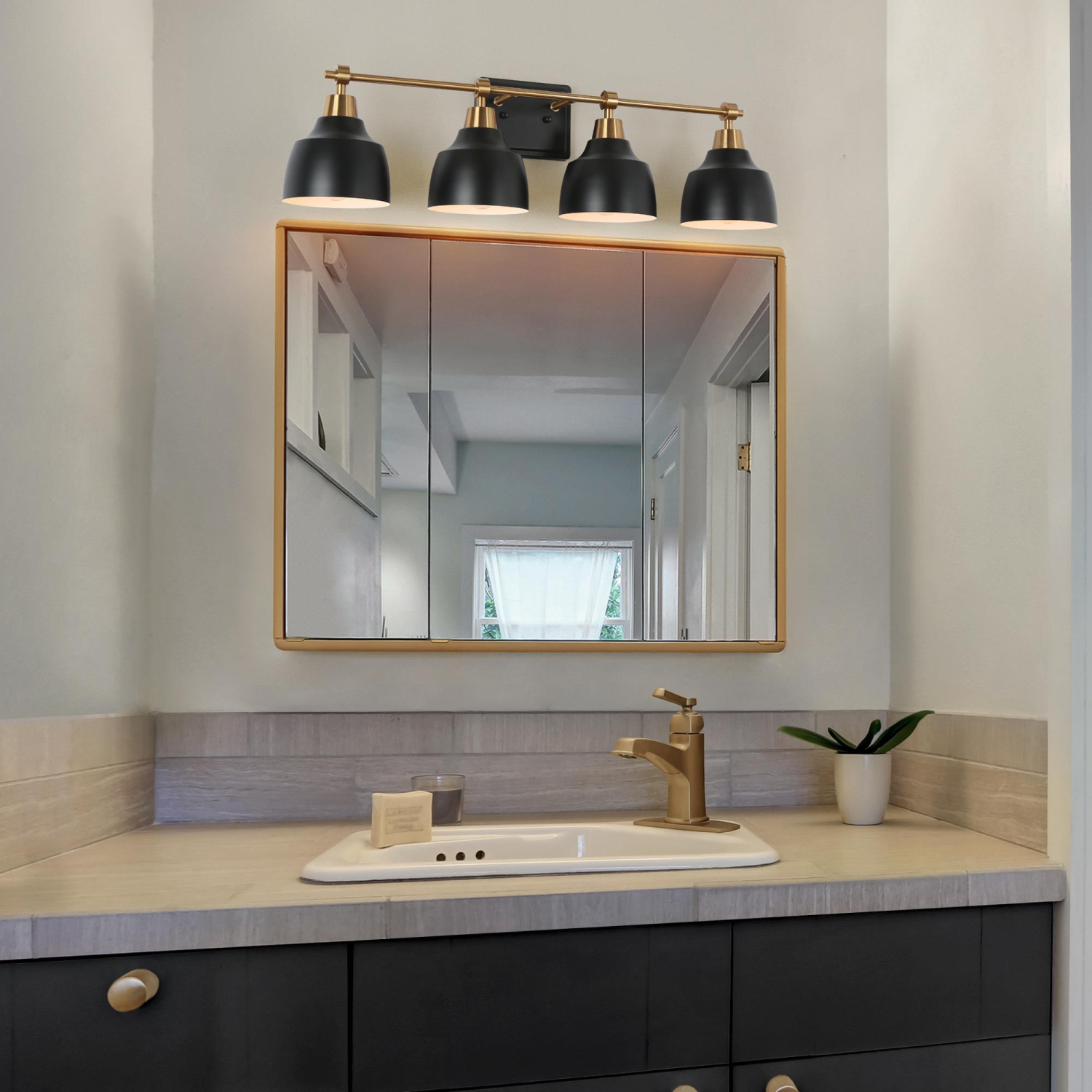 3-Light Black Gold Dimmable Bathroom Vanity Light