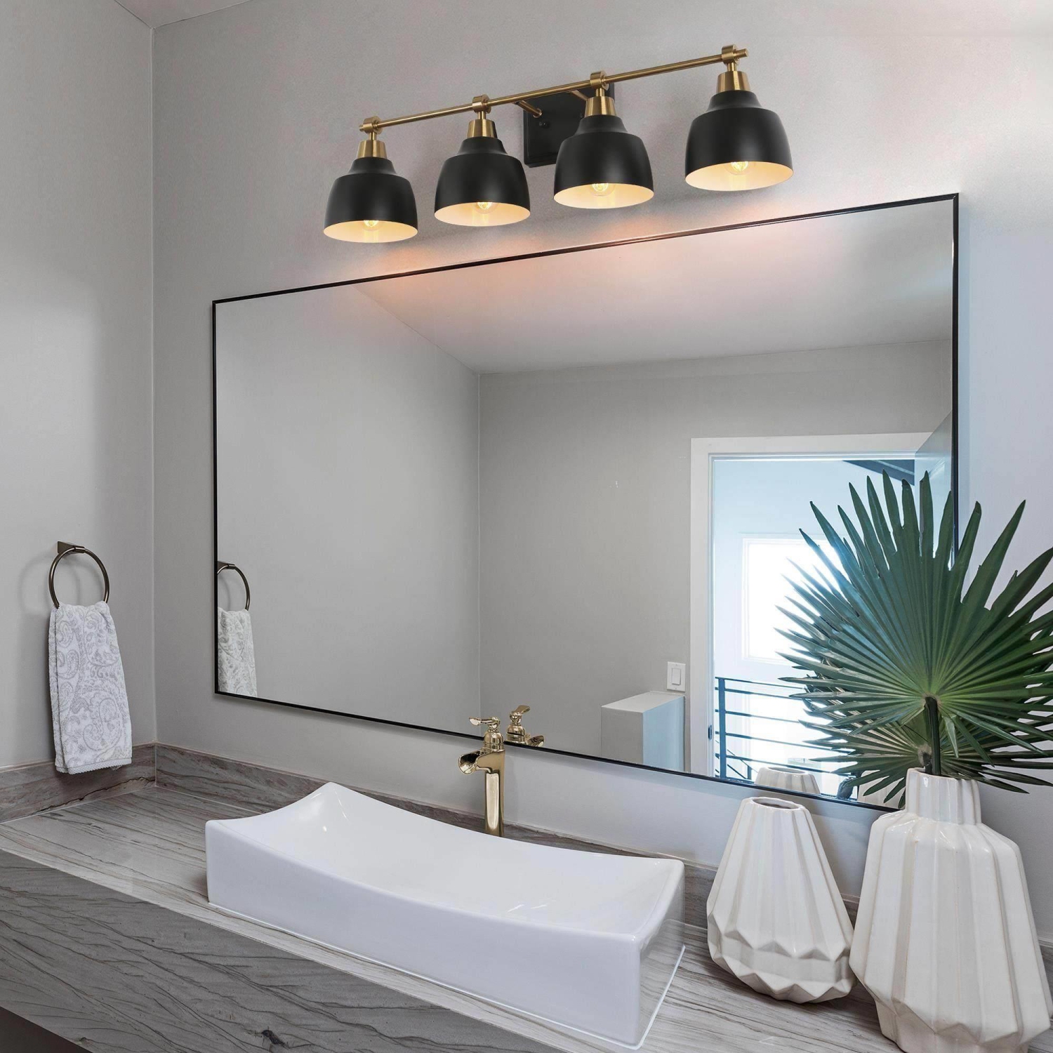 3-Light Black Gold Dimmable Bathroom Vanity Light