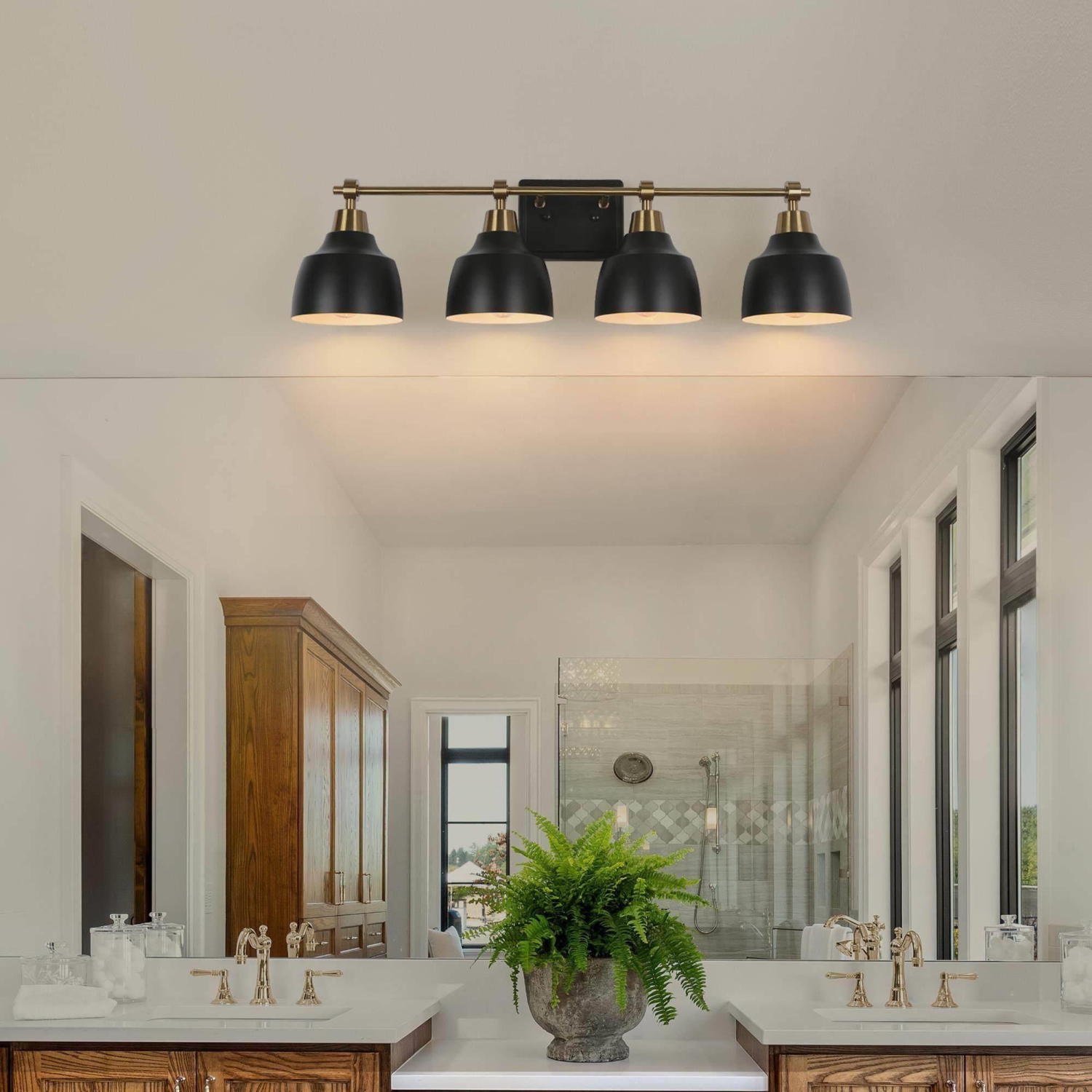 3-Light Black Gold Dimmable Bathroom Vanity Light