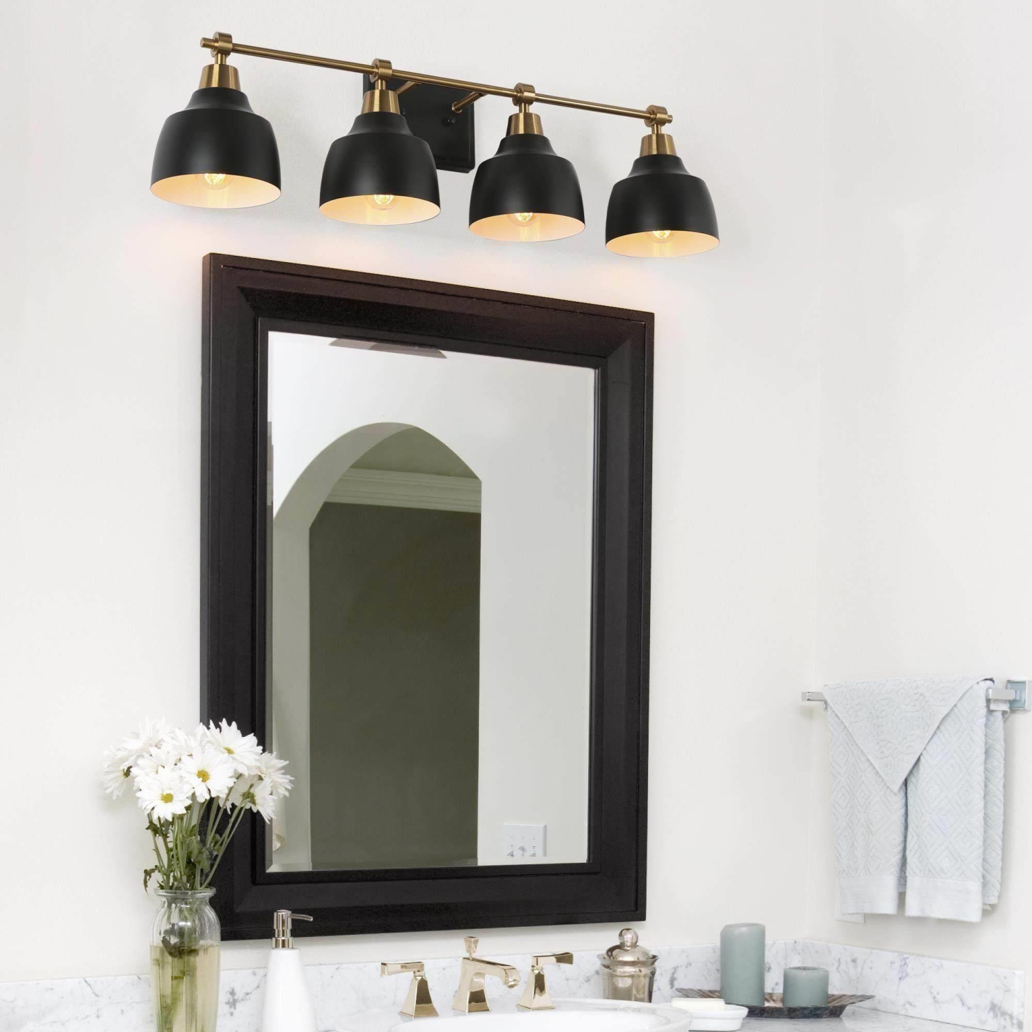 3-Light Black Gold Dimmable Bathroom Vanity Light