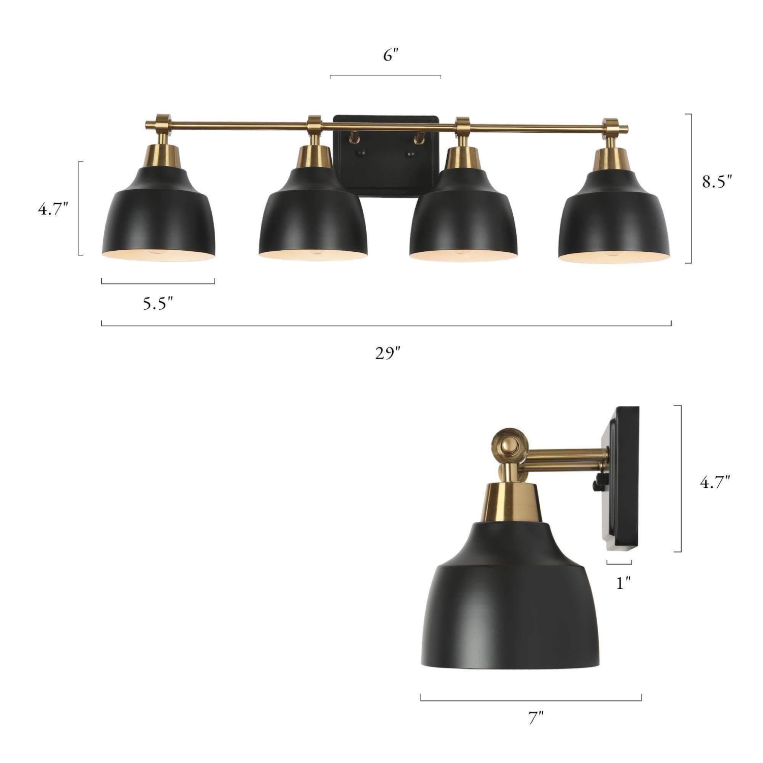 3-Light Black Gold Dimmable Bathroom Vanity Light