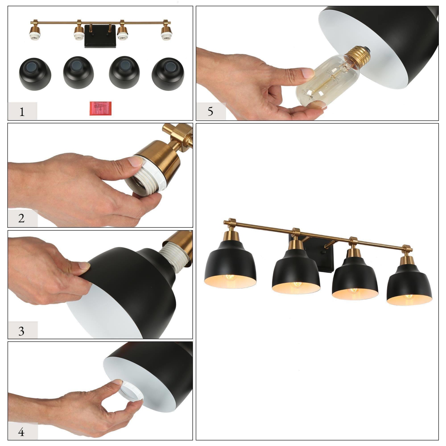 3-Light Black Gold Dimmable Bathroom Vanity Light