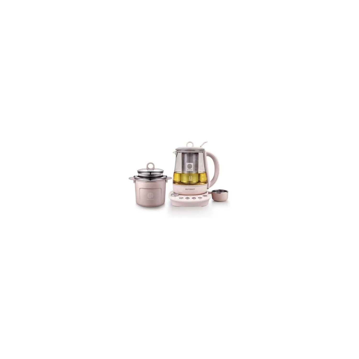 Buydeem Health Pot Boiled Tea Brew Cooker Fully Automatic 1.5L 120V 1500W Glass Stainless Steel Pink Electric Kettle (K2693)