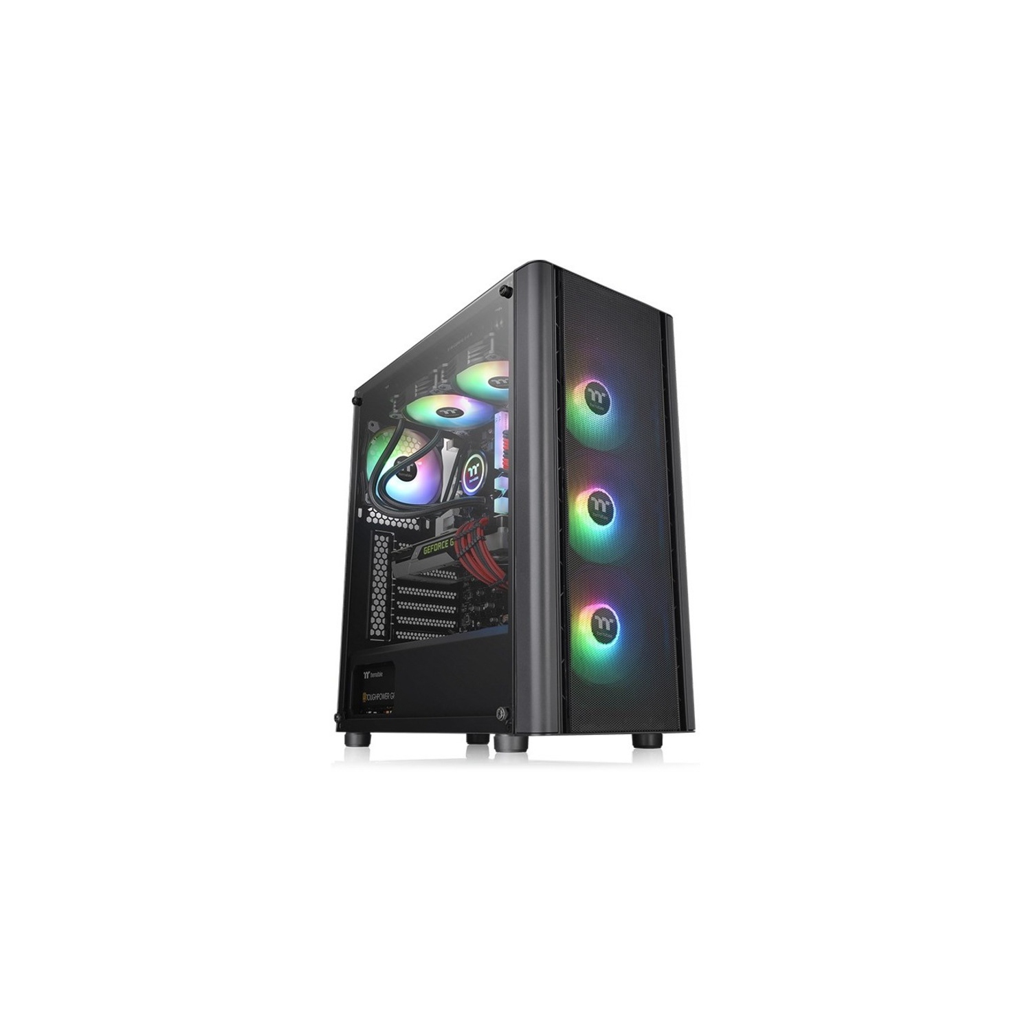Boîtier d'ordinateur moyen de 4 ventilateurs ATX en verre trempé V250 TG ARGB Air 3 de Thermaltake Noir