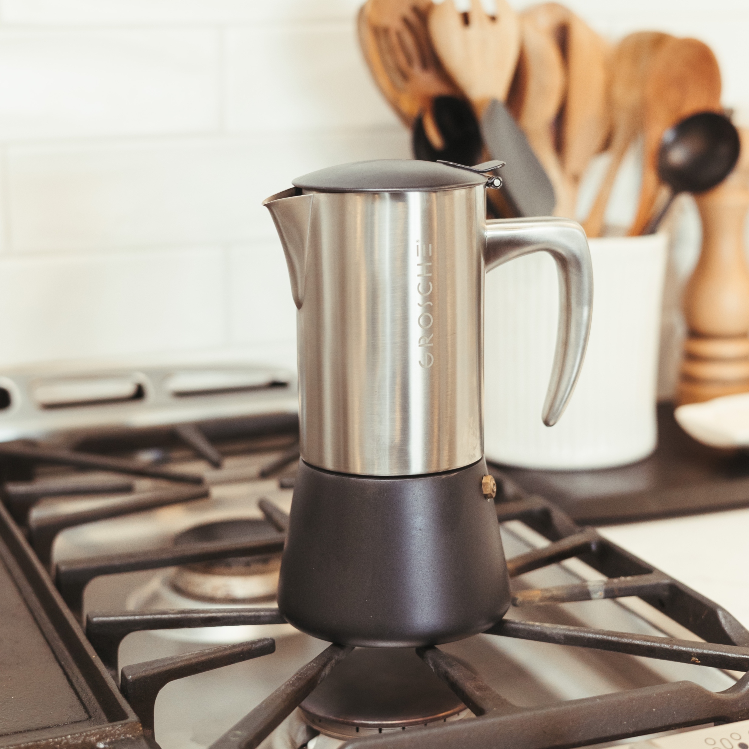 GROSCHE MILANO STEEL 6 Espresso Cups Stainless Steel Stovetop Espresso Maker | Moka Pot - Coffee Maker for Induction Gas or Electric Stoves - Brushed