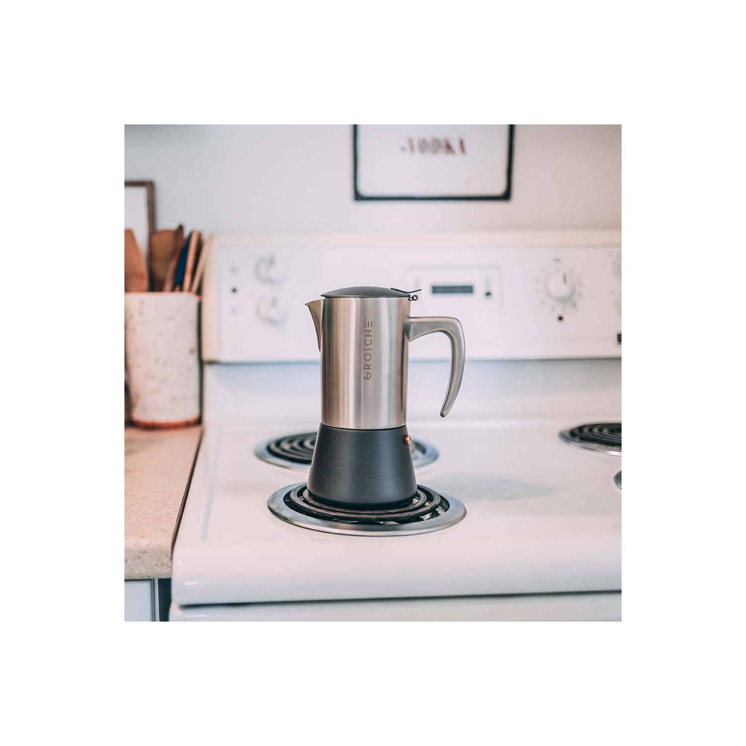 GROSCHE MILANO ACIER 10 tasses espresso en ACIER inoxydable machine à espresso de cuisinière | marmite moka - cafetière pour cuisinières à induction