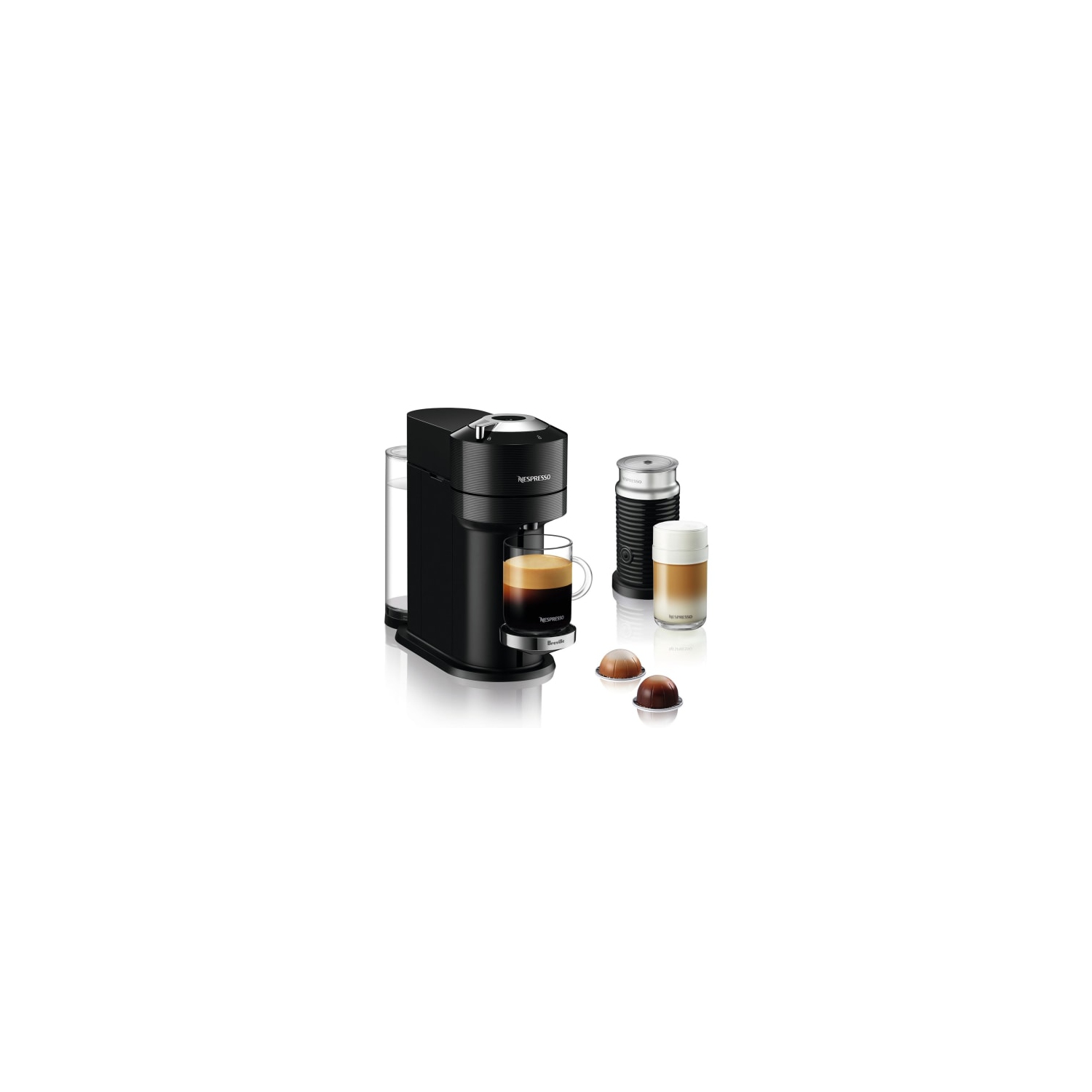 Breville Nespresso Vertuo Next 1350W Plastic 5 Cups Milk Frother Buttons Matte Black Coffee Maker