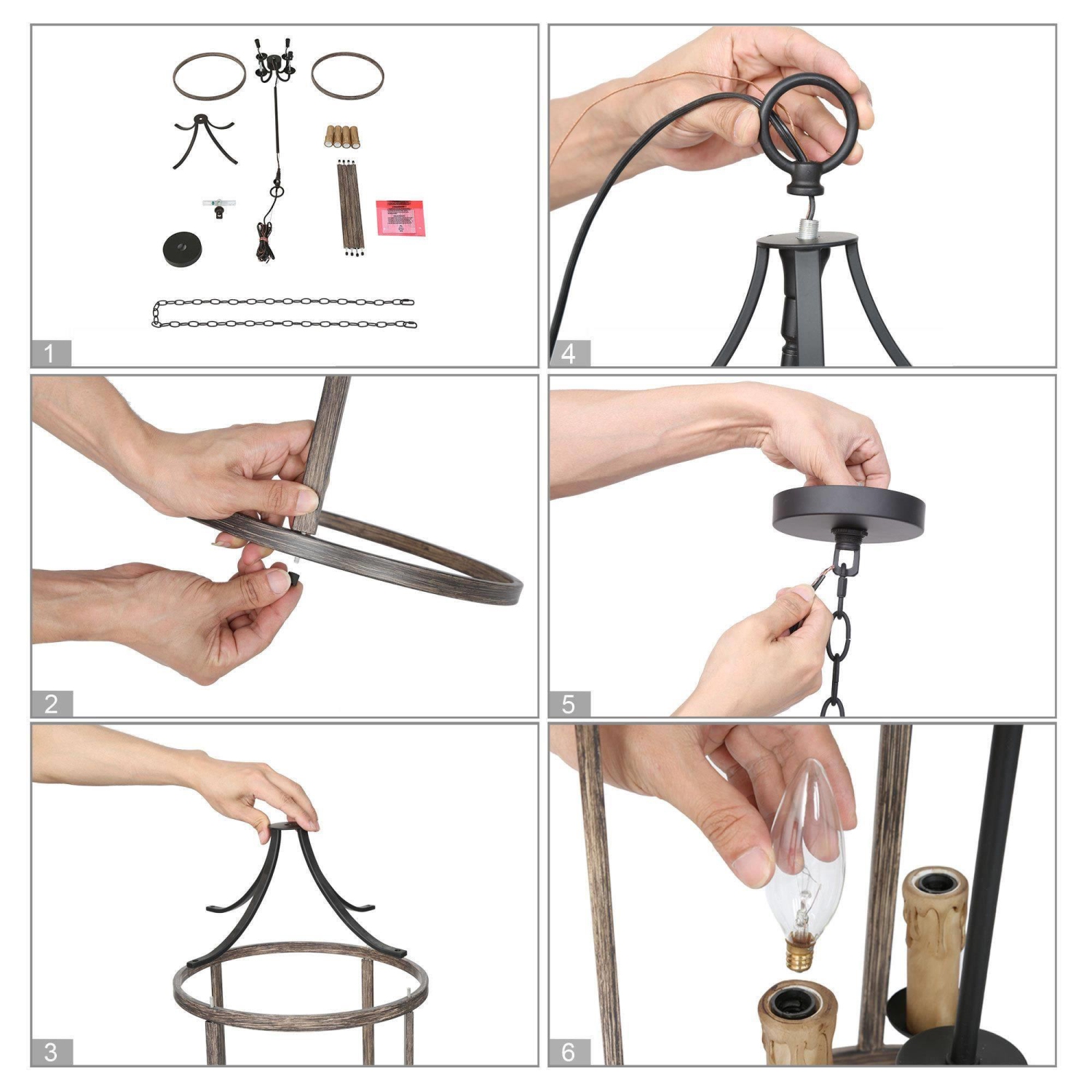 4-Light Faux Wood Lantern Cage Pendant Light