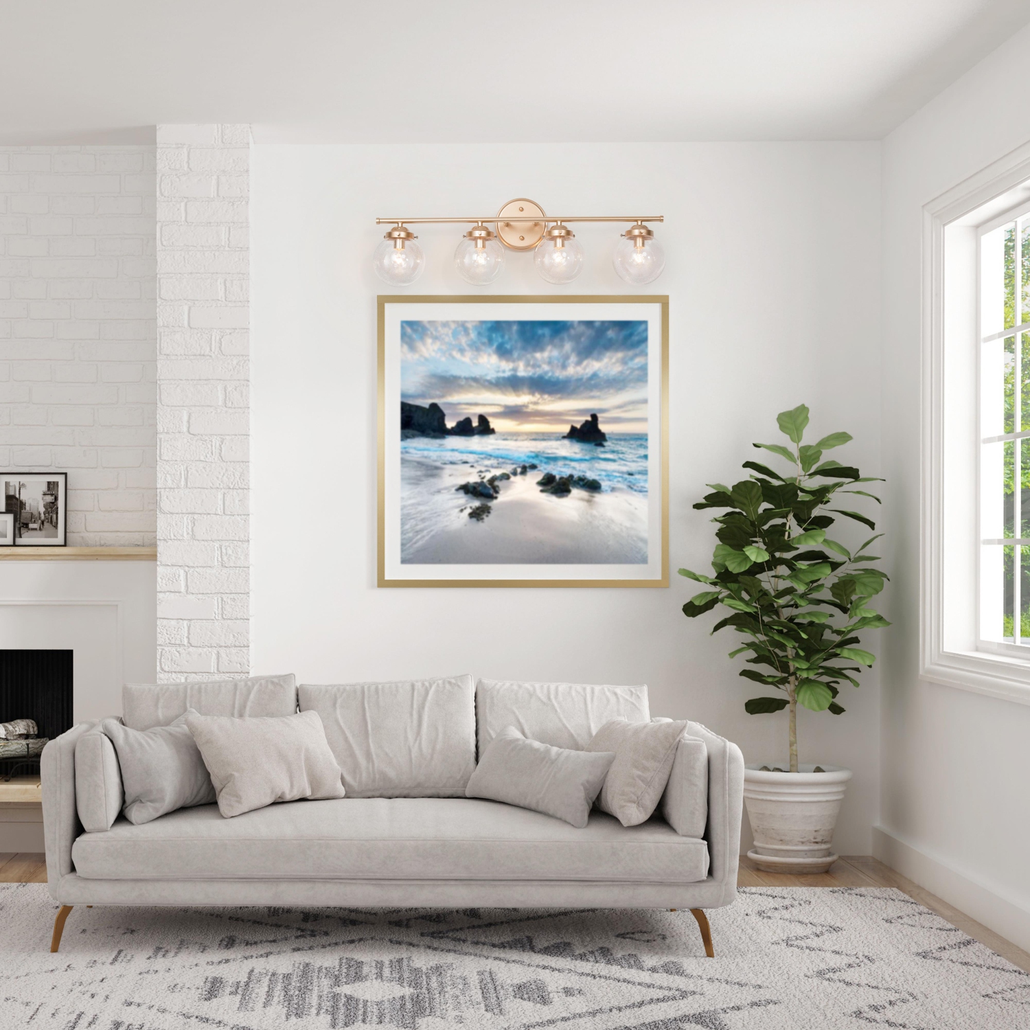 4-Light Gold Linear Globe Glass Vanity Light