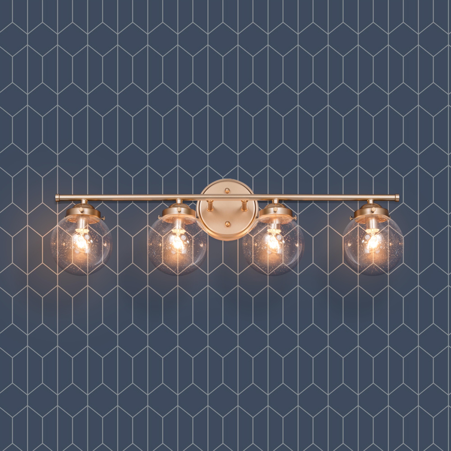 4-Light Gold Linear Globe Glass Vanity Light