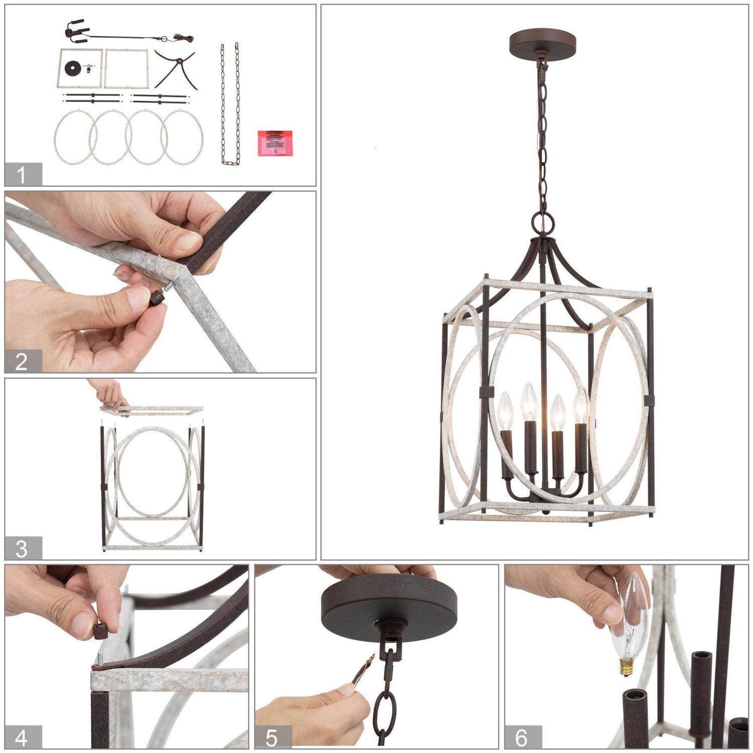 4-Light Lantern Cage Candle Chandelier