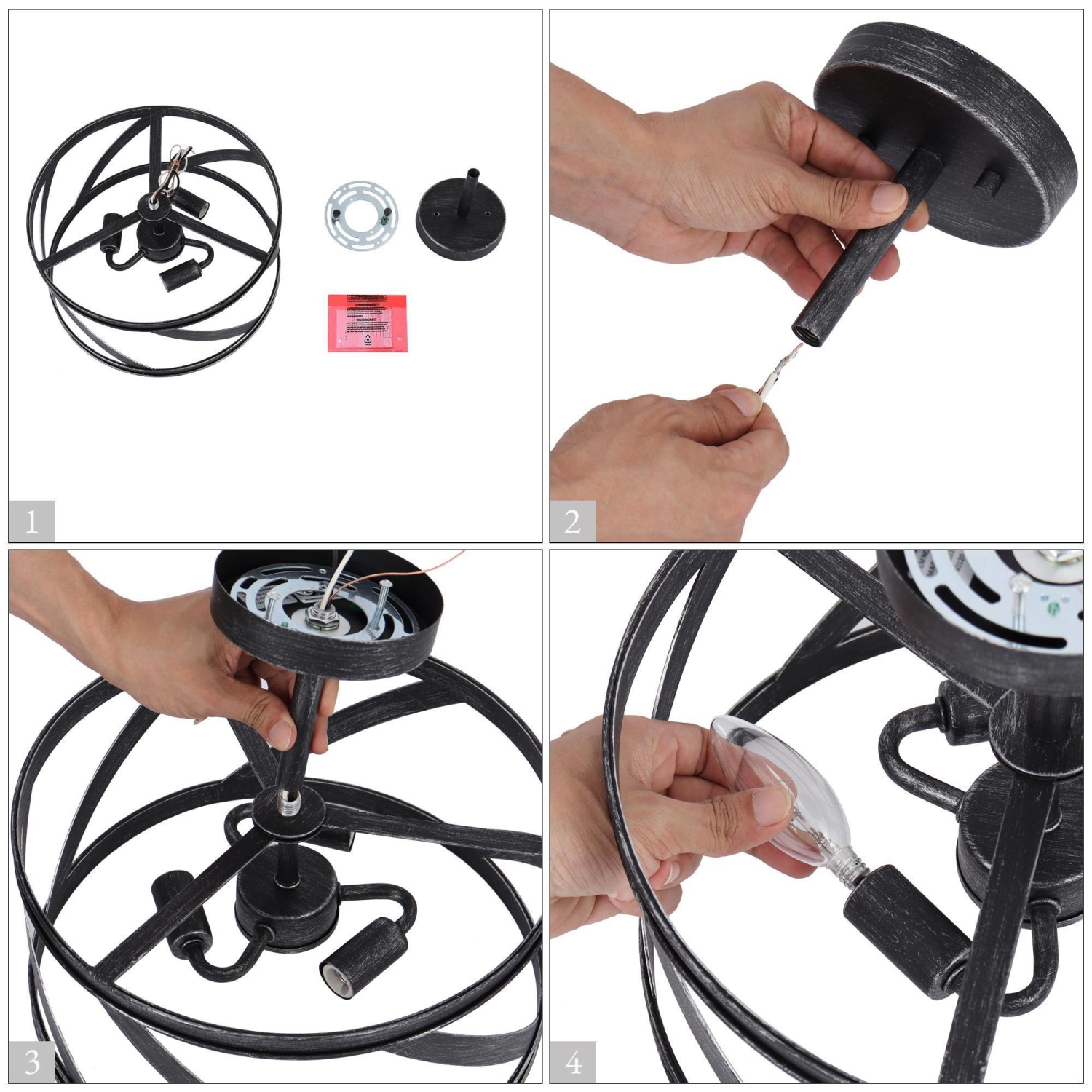 Modern 3-Light Drum Speckled Black Semi Flush Mount