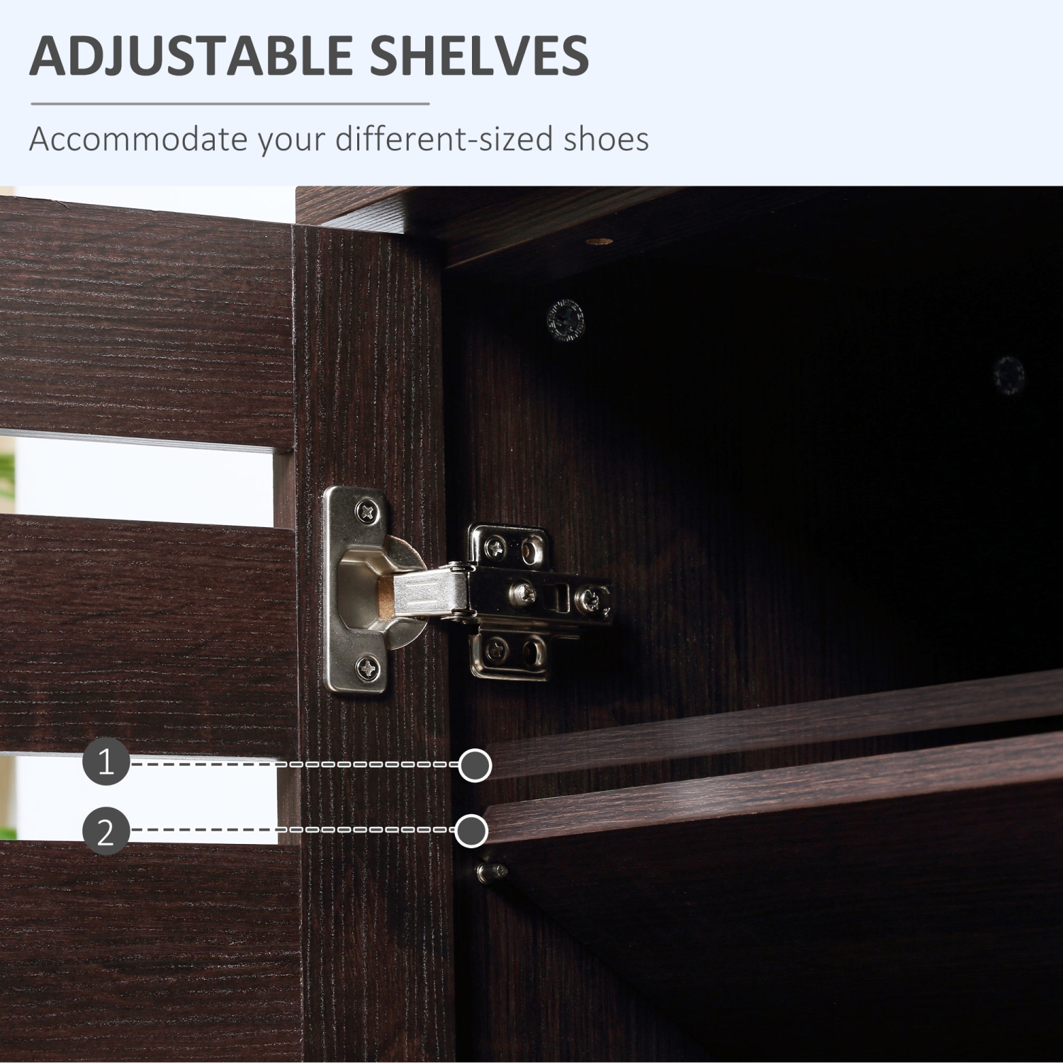 HOMCOM Narrow Shoe Cabinet with 2 Slatted Doors, Modern Shoe Storage Cabinet with Adjustable Shelves for Entryway, Hallway, Living Room, Holds 15