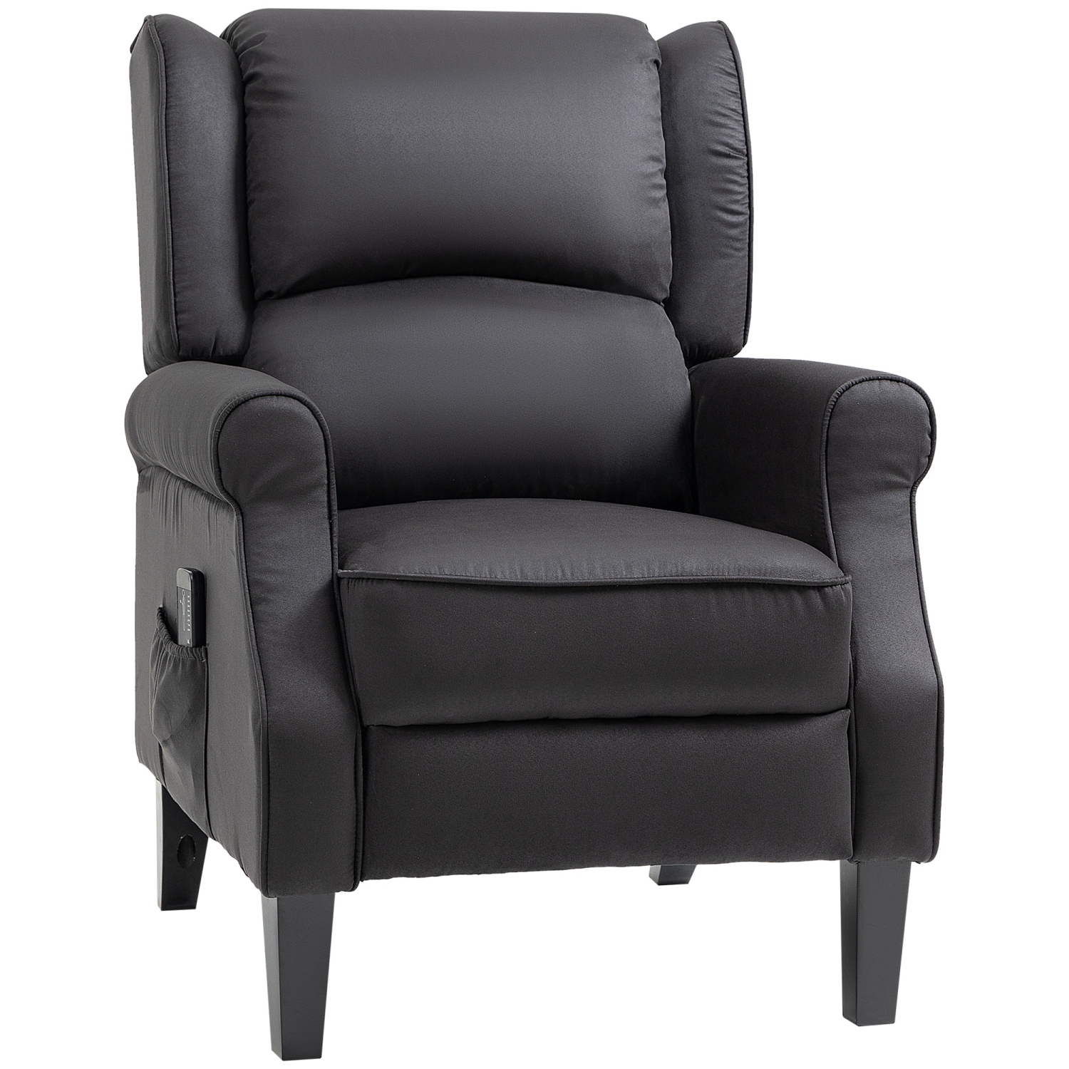 HOMCOM Fauteuil inclinable de massage pour salon, fauteuil inclinable avec repose-pieds extensible, télécommande, poche latérale, noir