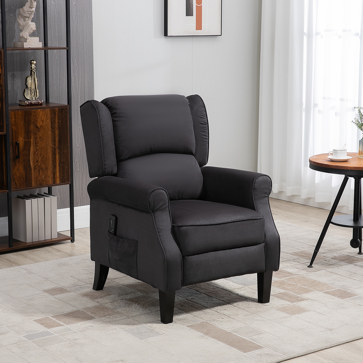 HOMCOM Fauteuil inclinable de massage pour salon, fauteuil inclinable avec repose-pieds extensible, télécommande, poche latérale, noir