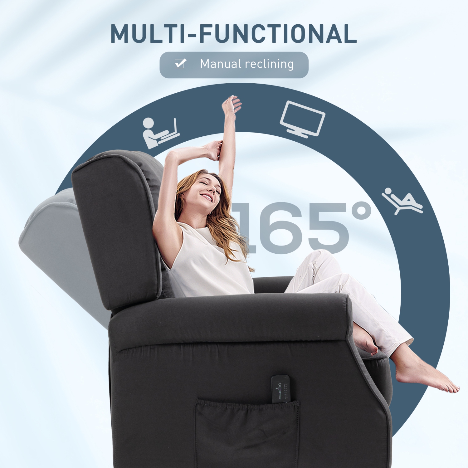 HOMCOM Fauteuil inclinable de massage pour salon, fauteuil inclinable avec repose-pieds extensible, télécommande, poche latérale, noir