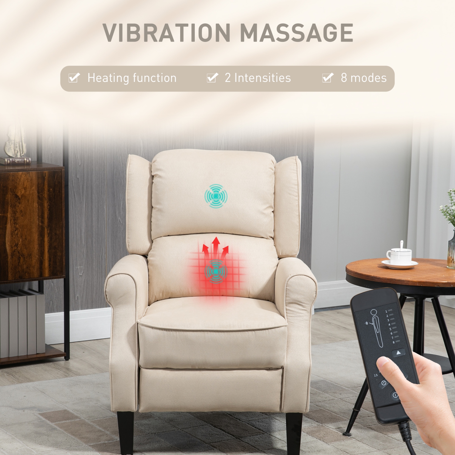 HOMCOM Massage Recliner Chair for Living Room, Push Back Recliner Sofa, Suede Wingback Reclining Chair with Extendable Footrest, Wood Legs, Remote