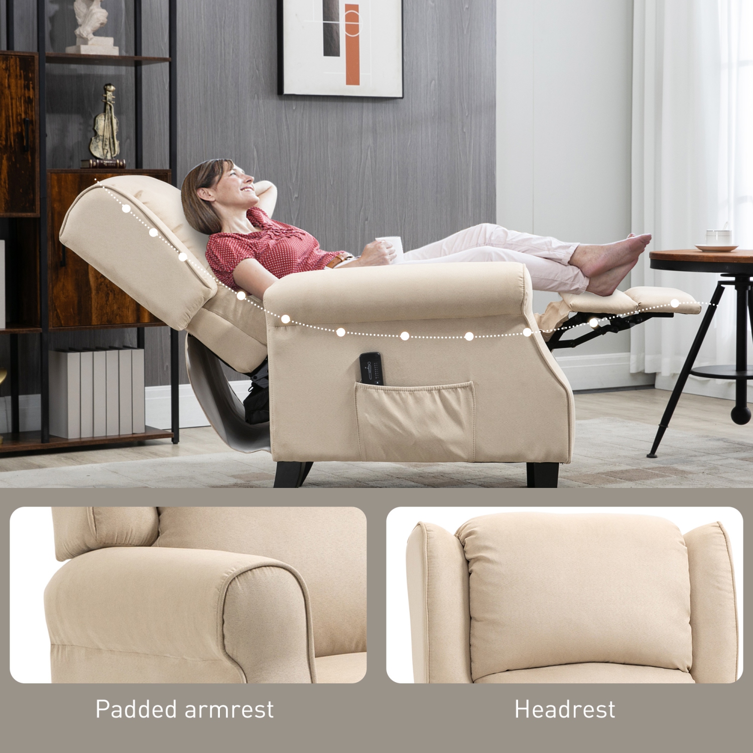 HOMCOM Massage Recliner Chair for Living Room, Push Back Recliner Sofa, Suede Wingback Reclining Chair with Extendable Footrest, Wood Legs, Remote