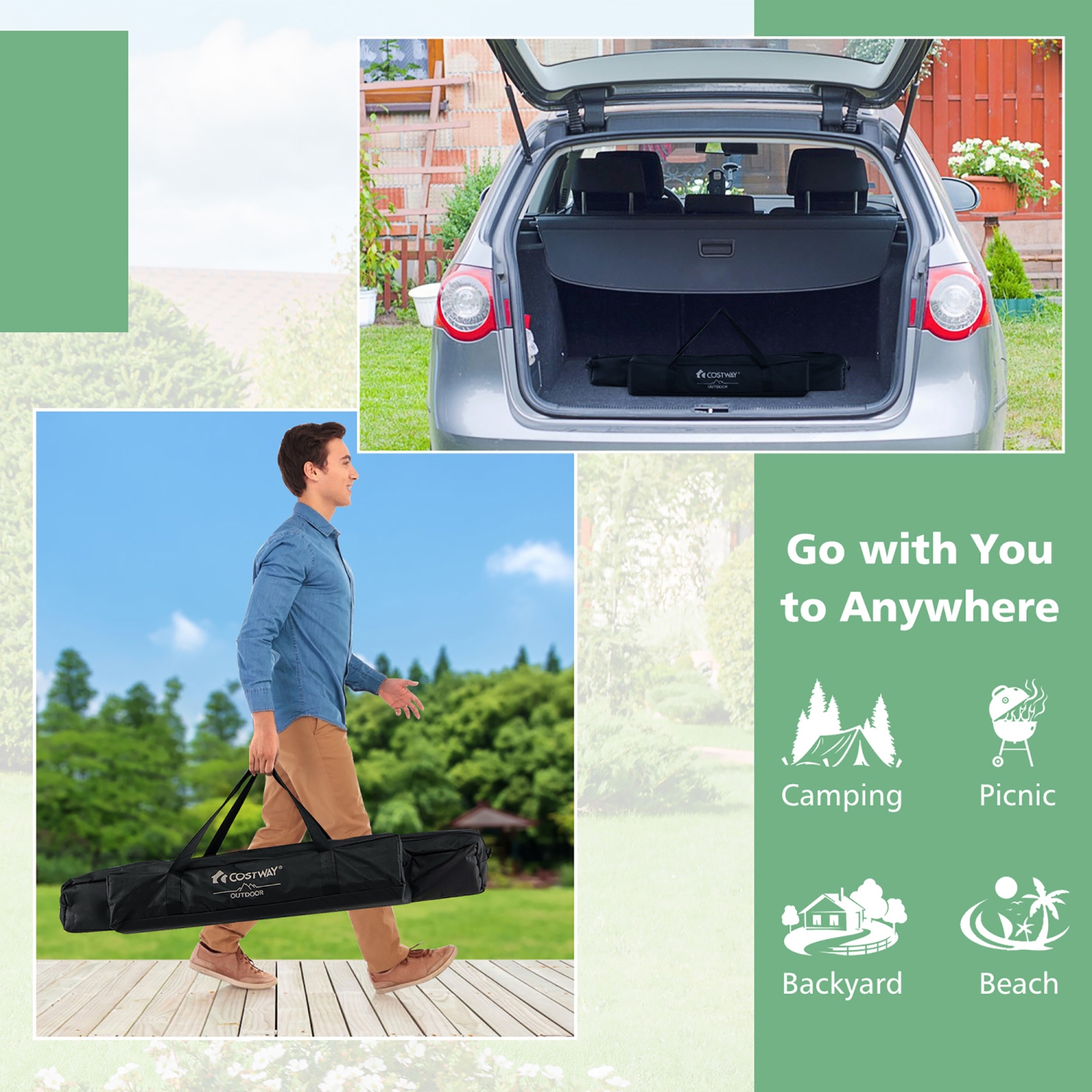 Costway 4-6 Person Portable Aluminum Camping Table Lightweight Roll Up Table Grey/Brown