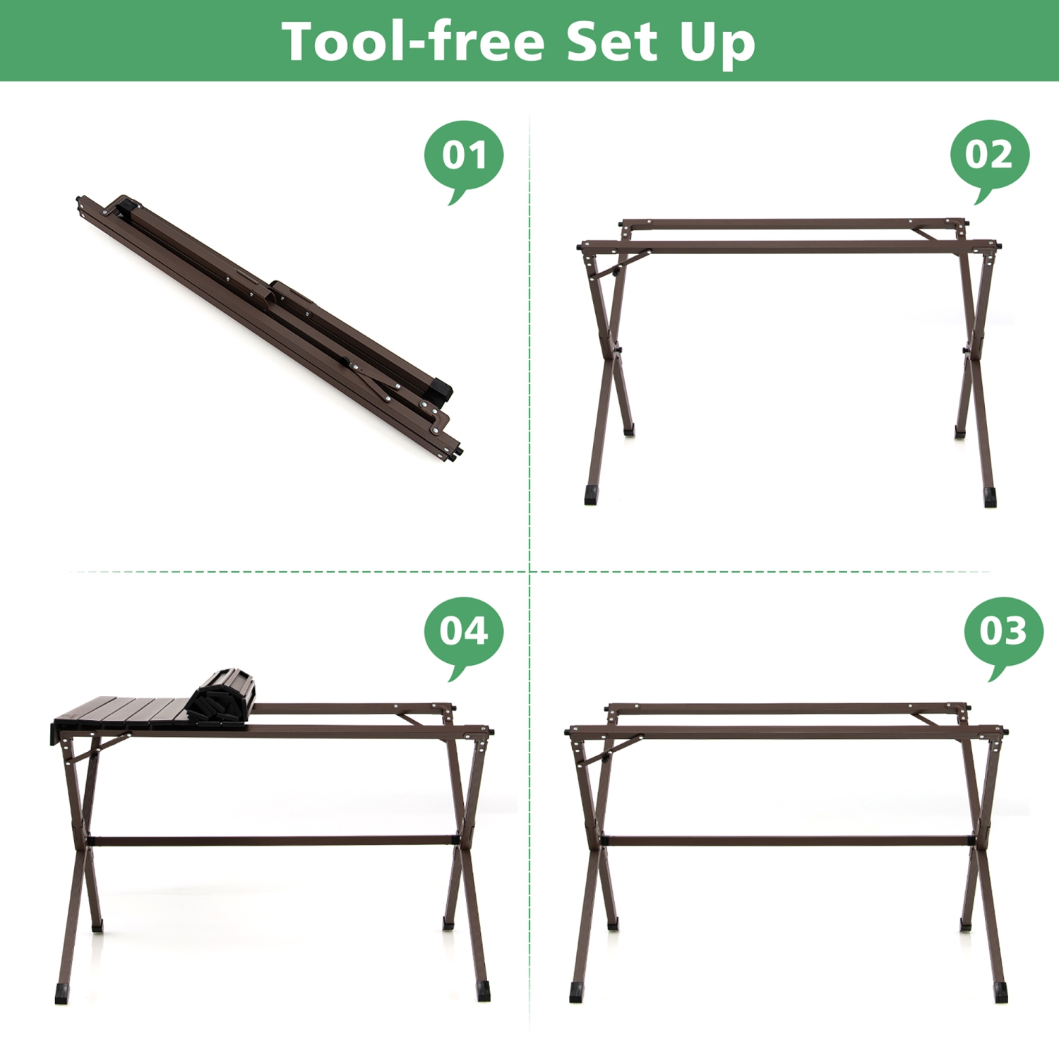 Costway 4-6 Person Portable Aluminum Camping Table Lightweight Roll Up Table Grey/Brown