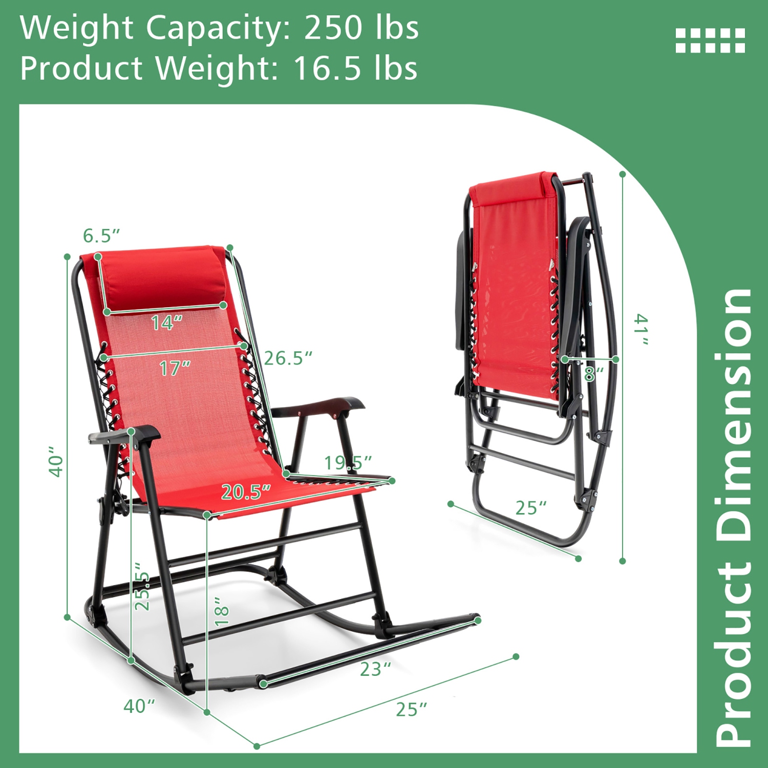 Costway Patio Camping Rocking Chair Folding Rocker Footrest Lightweight Outdoor