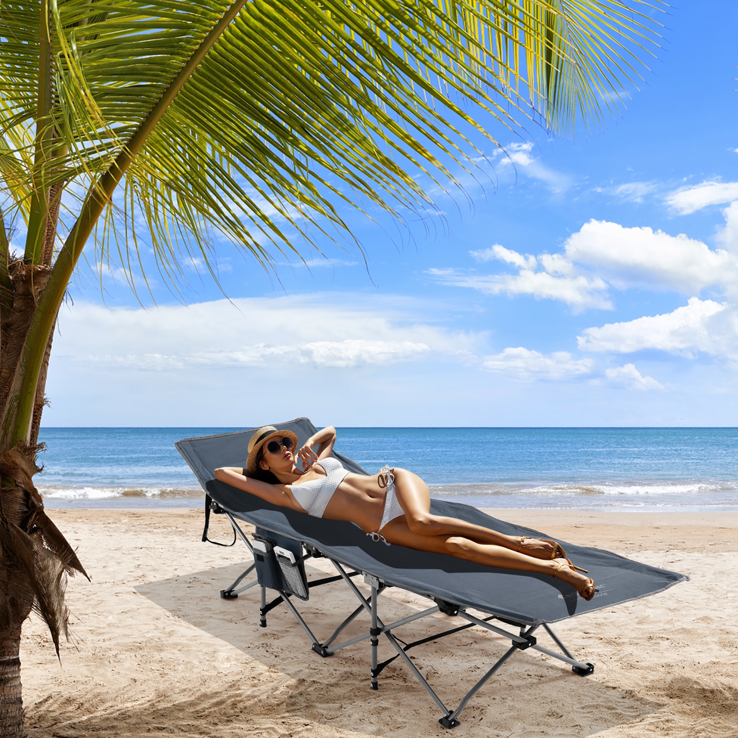 Costway Folding Retractable Travel Camping Cot w/Removable Mattress & Carry Bag