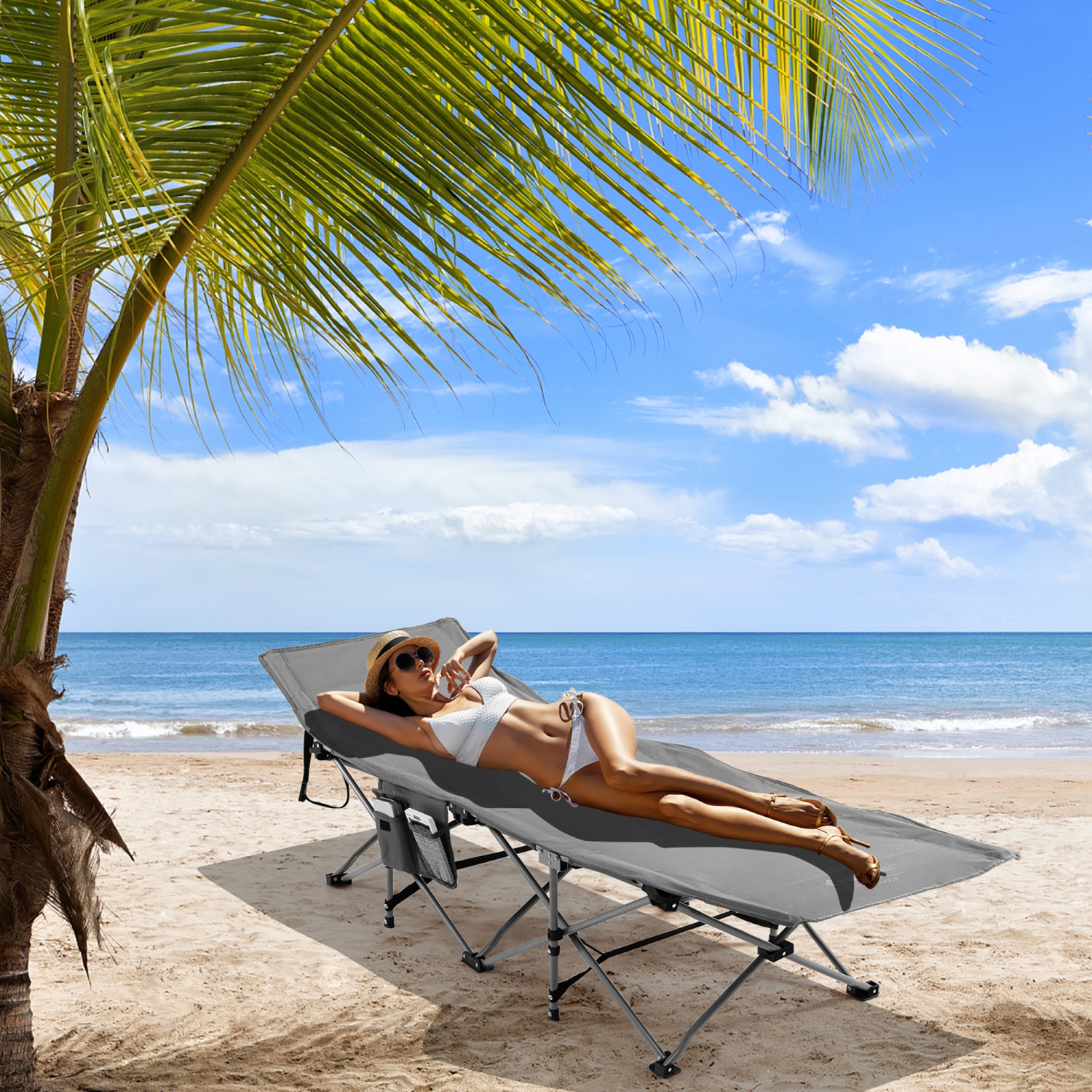 Lit de camping repliable et rétractable de Costway avec matelas amovible et sac de transport