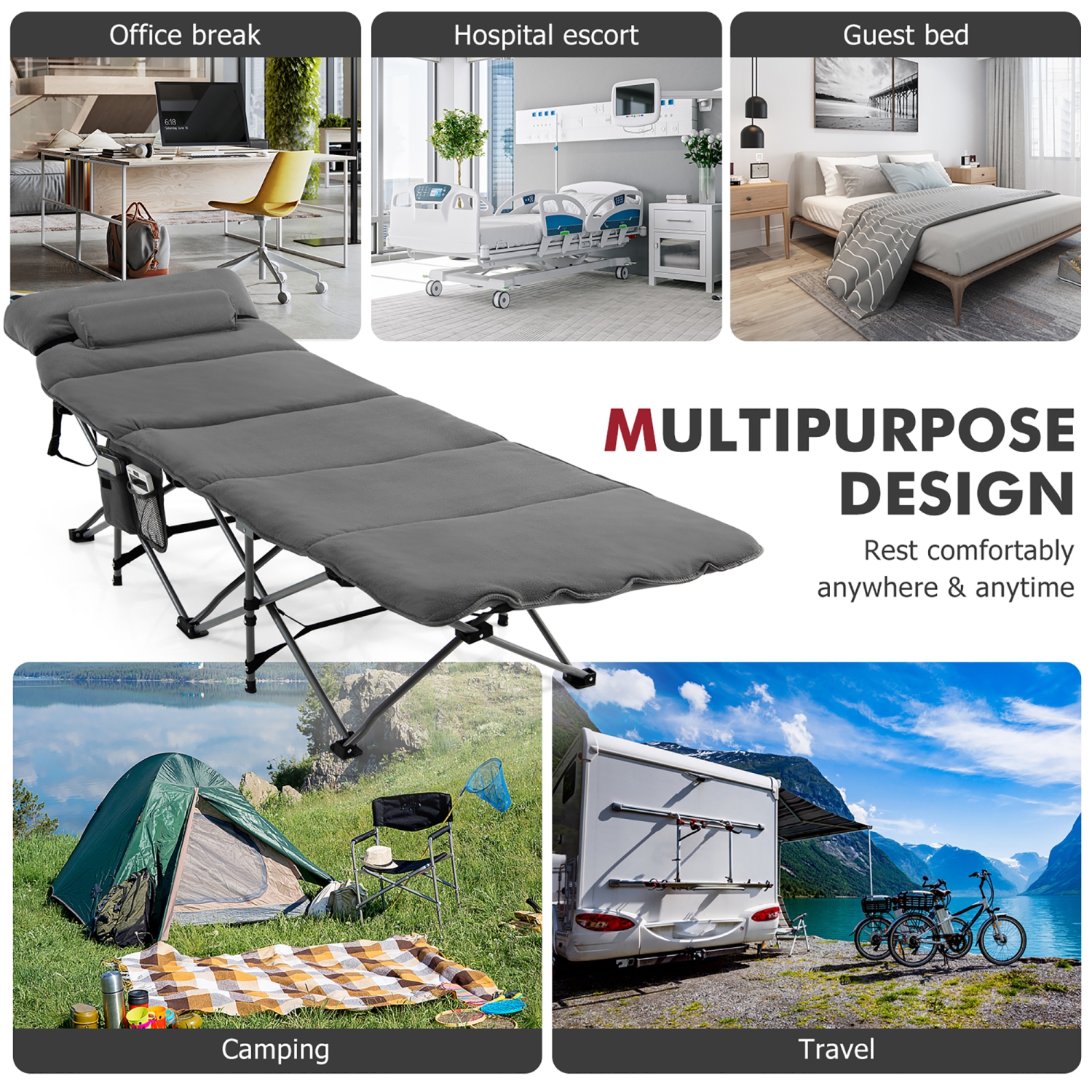 Lit de camping repliable et rétractable de Costway avec matelas amovible et sac de transport