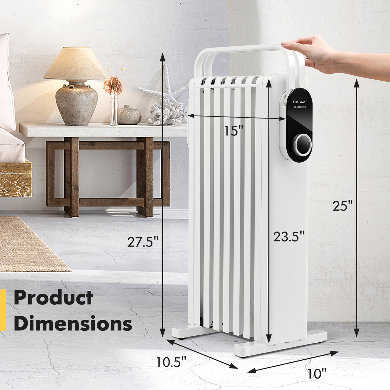 Radiateur électrique 1500 W rempli d'huile de chauffage Costway avec support pliable
