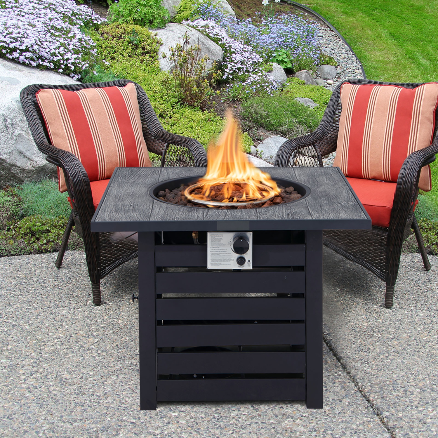 Costway 32" Square Propane Fire Pit Table for Patio w/Lava Rocks Rain Cover 50,000 BTU
