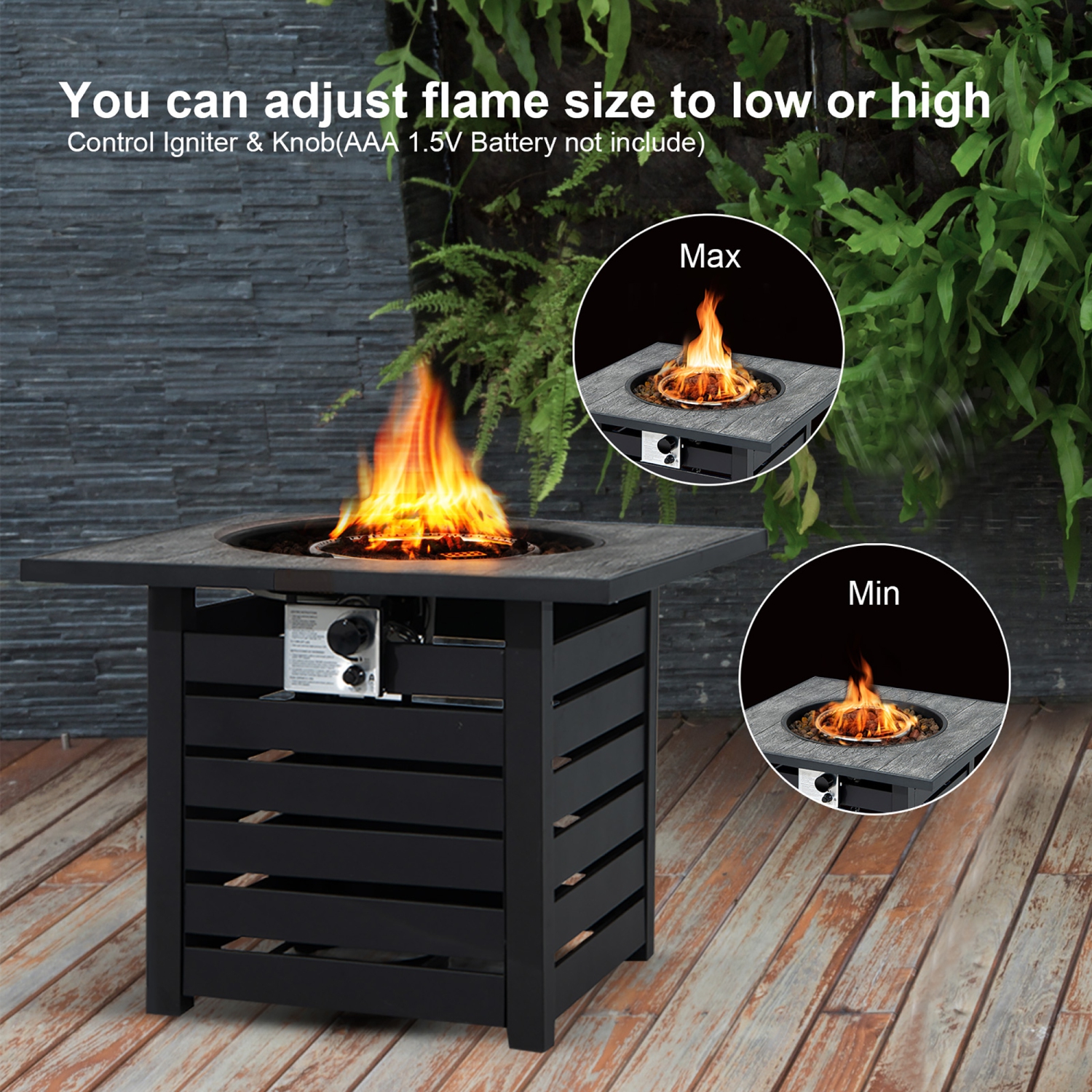 Costway 32" Square Propane Fire Pit Table for Patio w/Lava Rocks Rain Cover 50,000 BTU